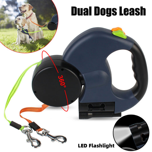 Dual Pet Leash: 360° Swivel & Lights